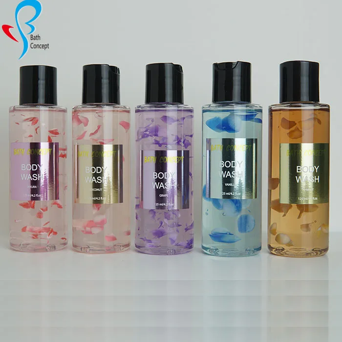 Private label custom rose whitening shower gel body wash with petals