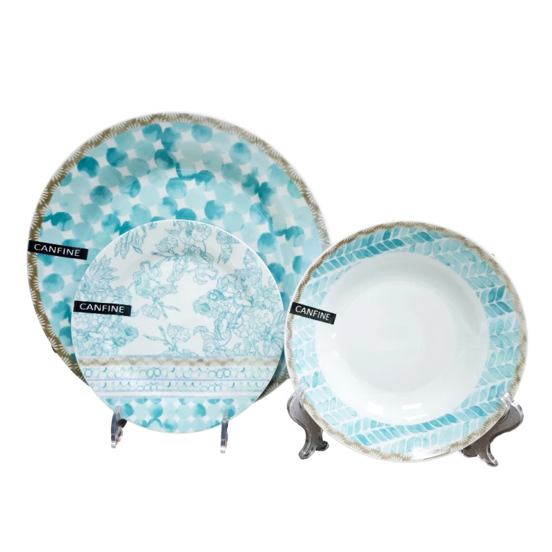 Hot selling Ceramic dinnerware with Pad Print  Decal supplier Dinner Plates Soup bowl stoneware Porcelain dinnerware set  16pcs