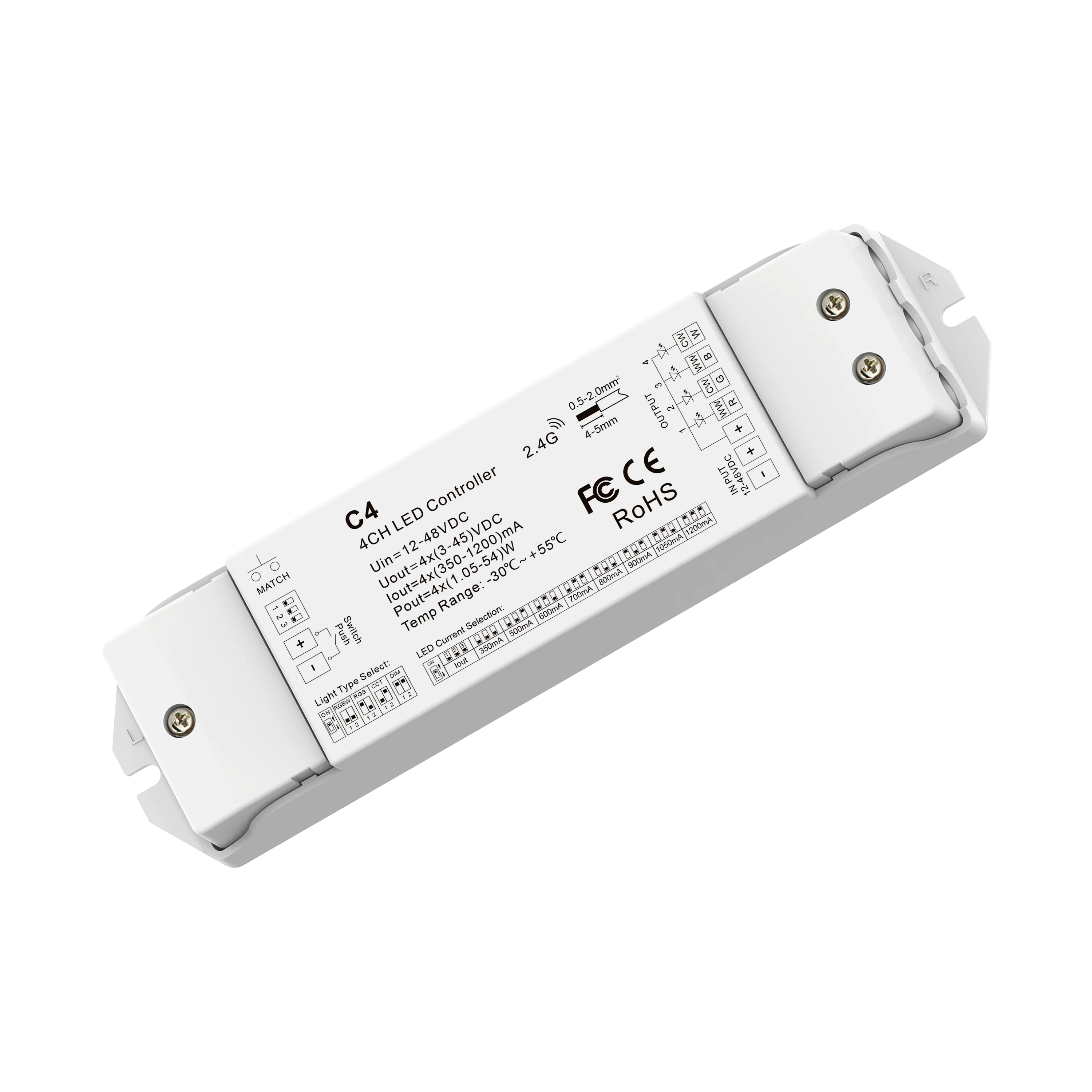 Skydance C4 12V 24V 36V 48V 150-1200mA 4 channel DIM CCT RGB RGBW RF wireless led constant current controller PWM CC LED dimmer