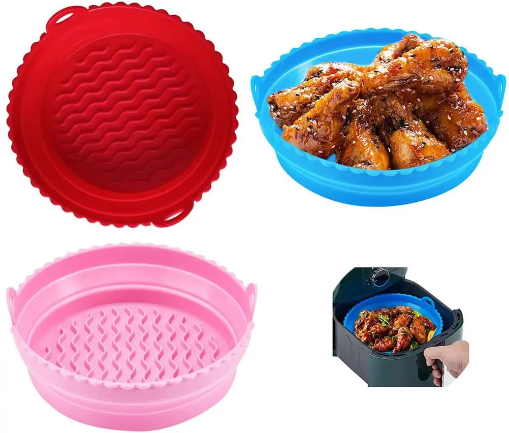 Foldable Silicone Air Fryer Liners 8 Inch Reusable Air Fryer Pot Air Fryer Inserts For Oven Microwave Accessories