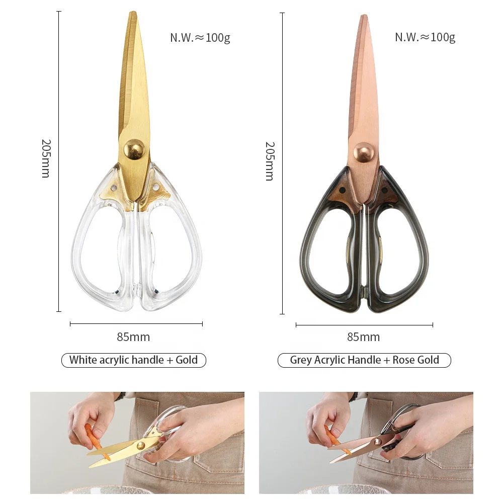 New Design Transparent Acrylic And Gold Scissors Multifunctional Kitchen Scissors Cutting Scissors