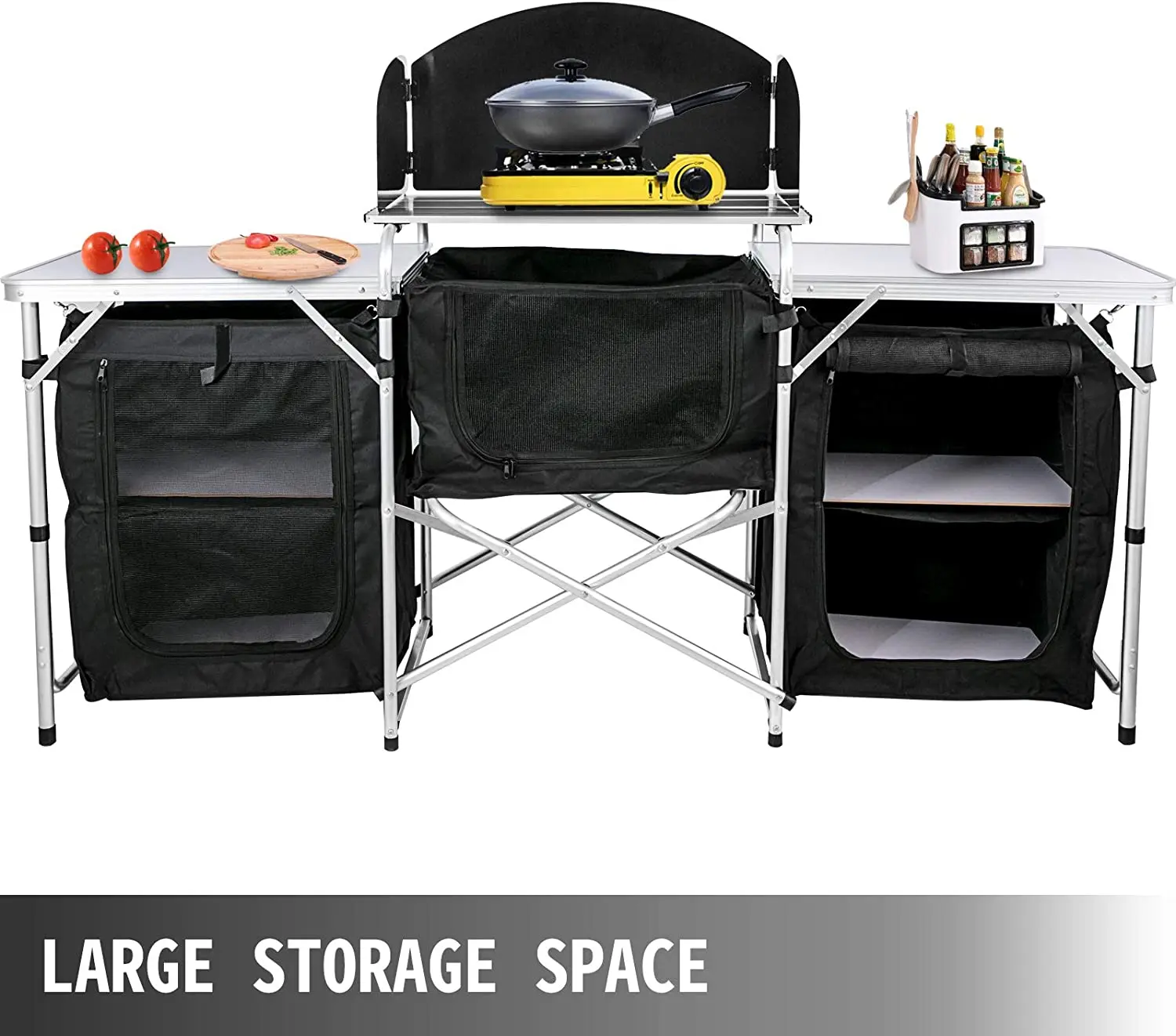 
Outdoor Activities Camp Kitchen 2-tier Table 2 Side 3 Zippered Bag Portable Camping Cook Table Camping Furnitures 