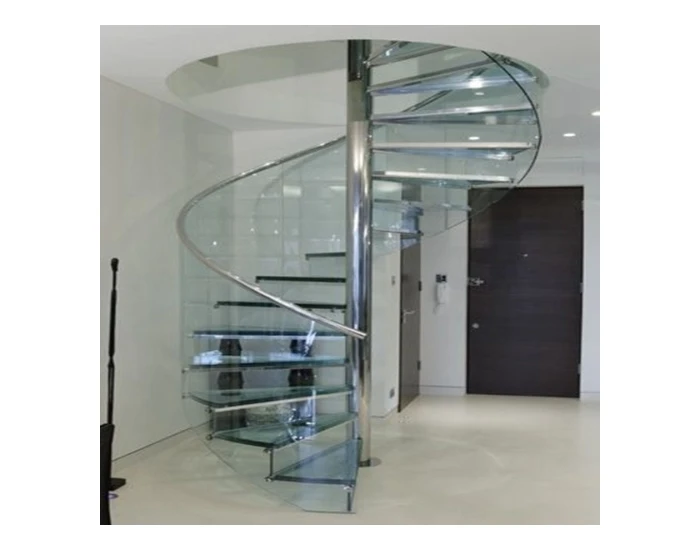 Modern LED Light Interior Staircase Wood Tread Curved Floating Stairs