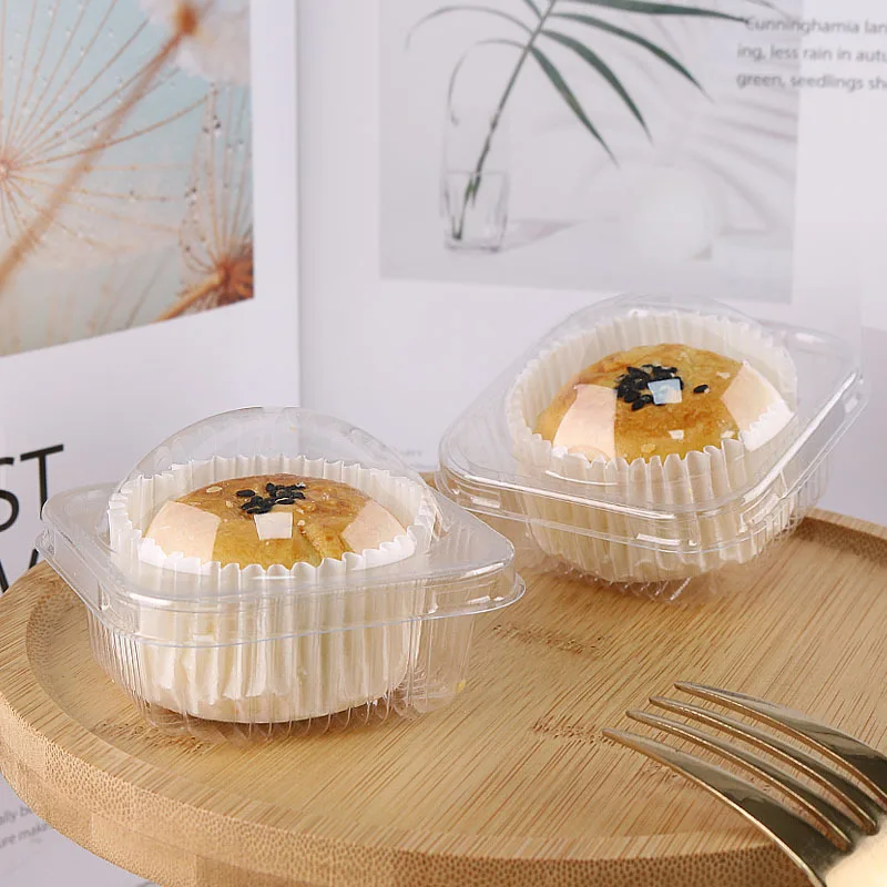 Wholesale 80g Square PET Plastic Pink Moon Cake Packaging Boxes Disposable Egg Yolk Crisp Pastry Food Dessert Packaging