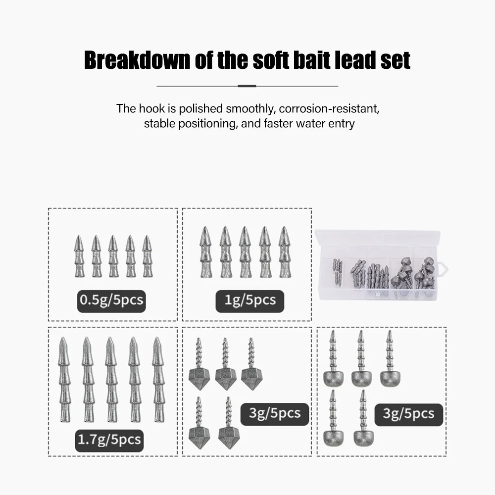 JIGGINGSOUL-PJ1038 New 25pcs/box Snapper Lead Sinker Kit Fish Gear Stuff Tackles Accessories Fishing Sinkers Lead Fishing Lures