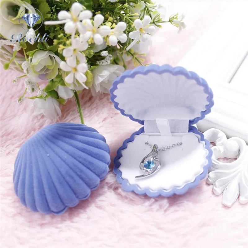 Shell Shape Lovely Velvet Wedding Engagement Ring Box Holder For Earrings Necklace Bracelet Jewelry Display Gift Box