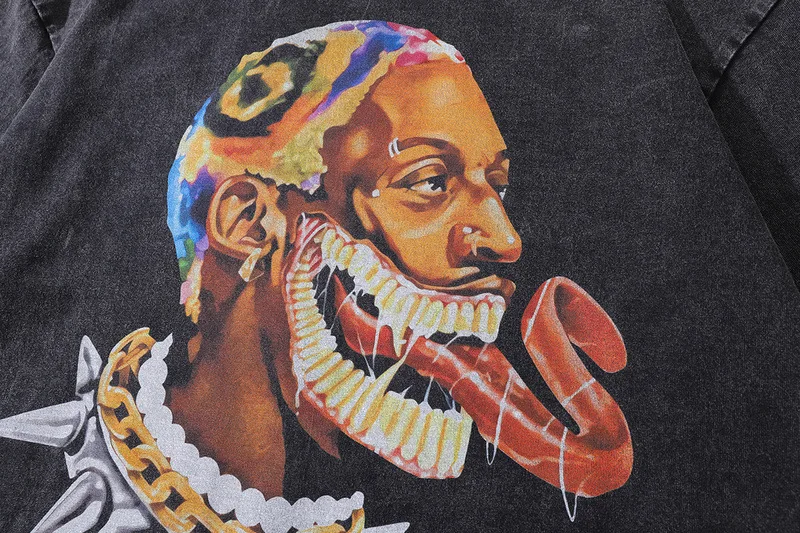 Garment Plain Cotton High Quality Oversized Tshirt Men Vintage Graphic Tees Acid Wash Streetwear T Shirt Print Round Neck