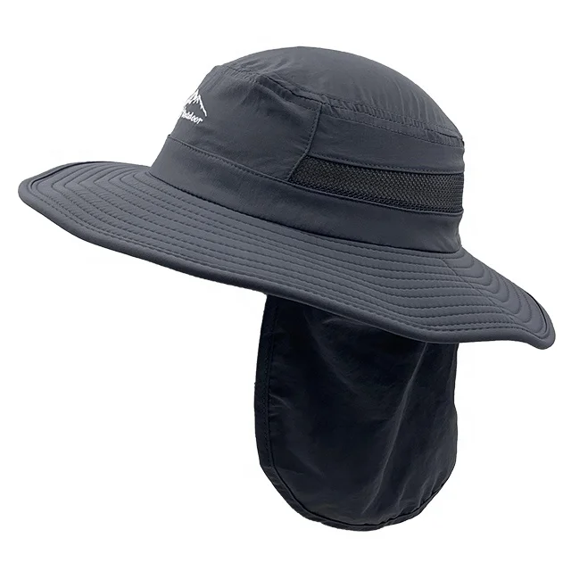 Factory price polyester wide brim custom bucket hat quick dry mesh breathable fishing hat with neck cover outdoor jungle hat