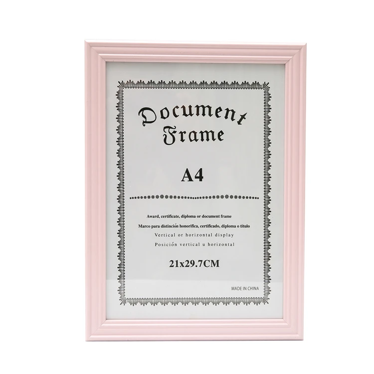 Pink Mdf Photo Picture Frames A4 Full Size Custom Wood Frame Wall Hanging Decoration Certification Photo Frame