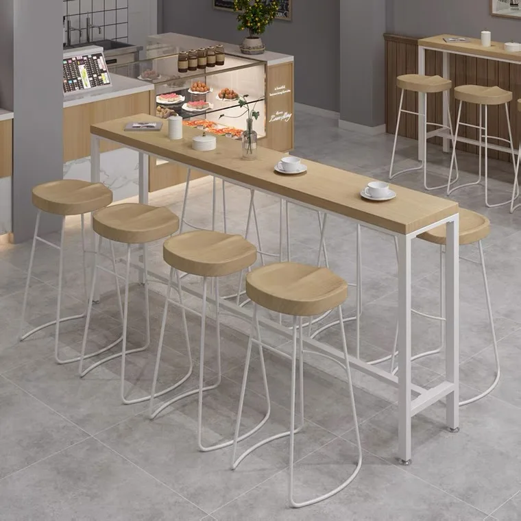 Modern Simple Wooden High Bar Table Metal Frame Long Home Bar Counter Table