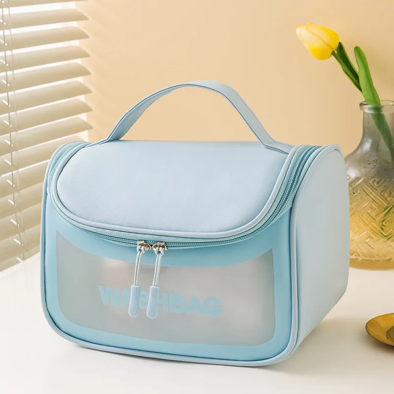 New transparent women makeup bag  large clear pvc cosmetic bag waterproof portable storage  travel hook washing bag