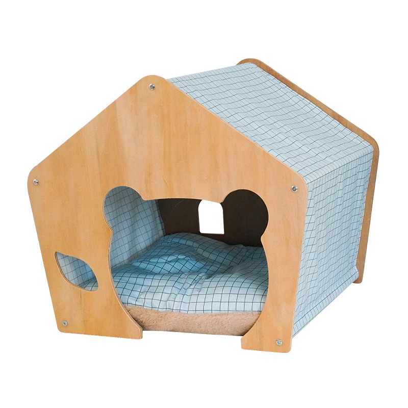 Relaxlines Custom Home Style Funny Personalise Pet Bed With Cute Window Pet Cat Dog House With Wood Material