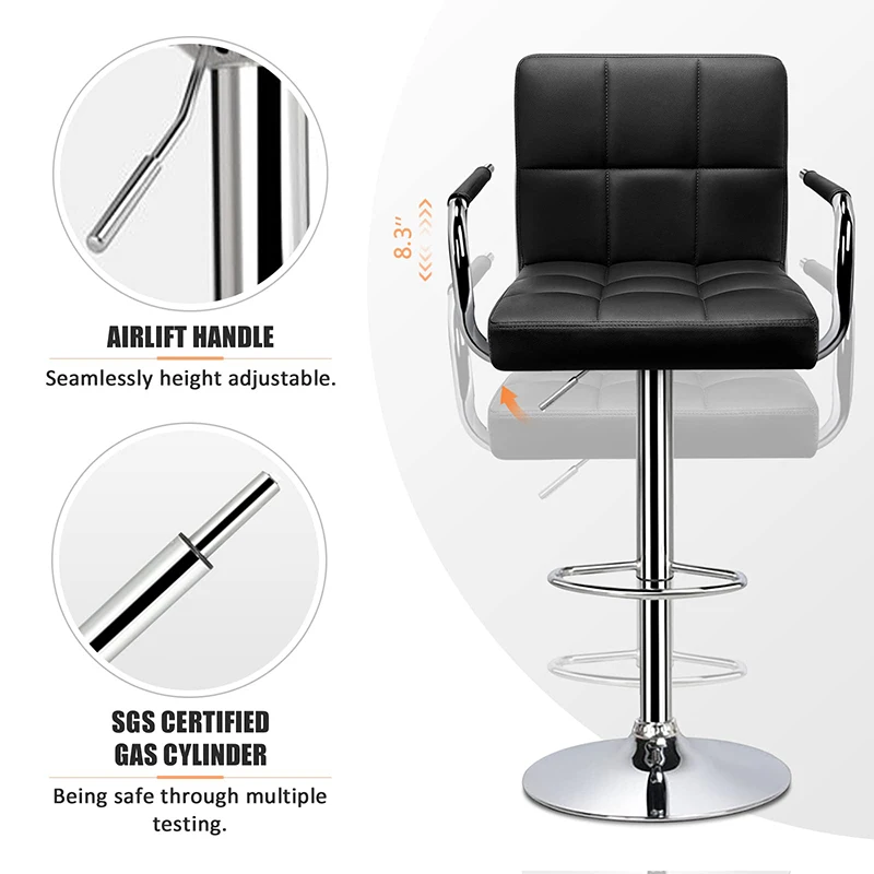 Modern Stool Bar Chair Design Swivel Lift Leather Upholstered High Bar Chair With Armrest