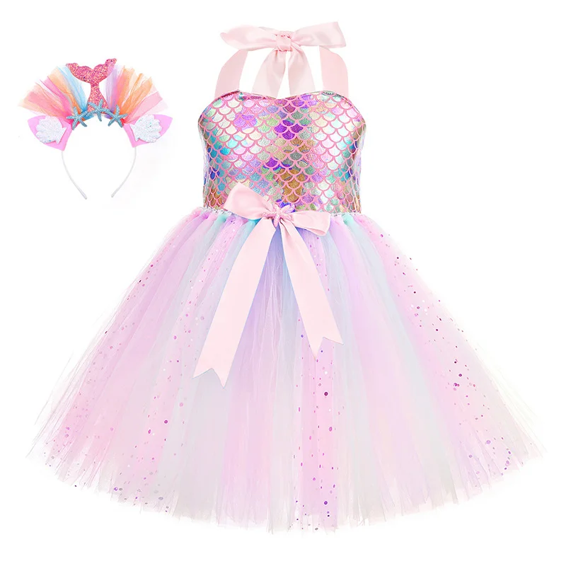 2023 Handmade Kids Custom Tutu Costume Princess Tulle Dress Princess Mermaid Girls Party Dress