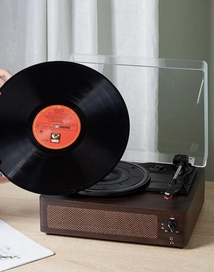In stock Factory Wholesale Popular Turntable Record Player Speaker Electronic Classic Wooden Player Vinyl Record Player
