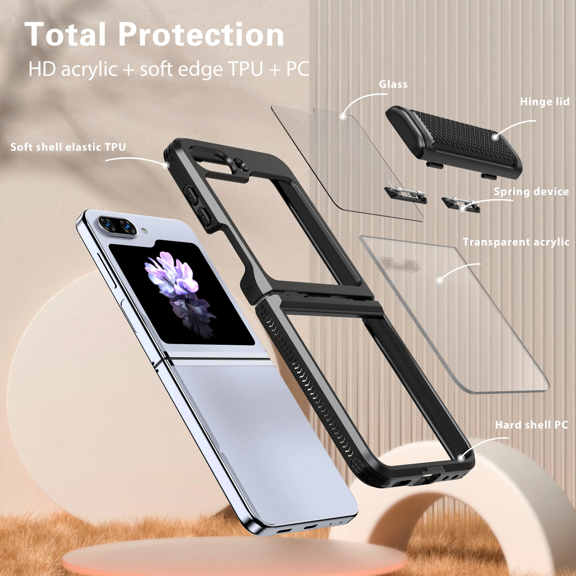 New Arrival Case For Samsung Galaxy Z Flip 5 5G Case, Clear Phone case With Rebound Hinge and Tempered Glass Lens