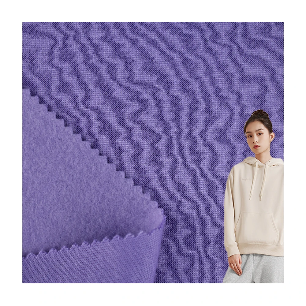Stock lot thick and solid knit TC polyester brushed fleece fabric cotton for winter autumn hoodie