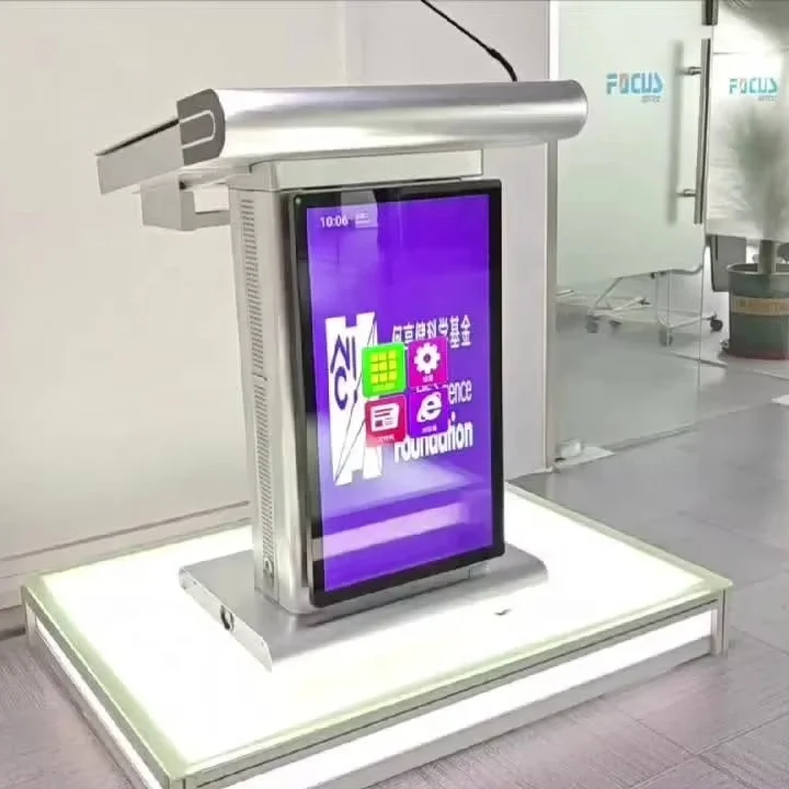 STEEL Podium 32inch front monitor FK535K Interactive lectern sliver cover keyboard drawer AV rack cabinet lectern