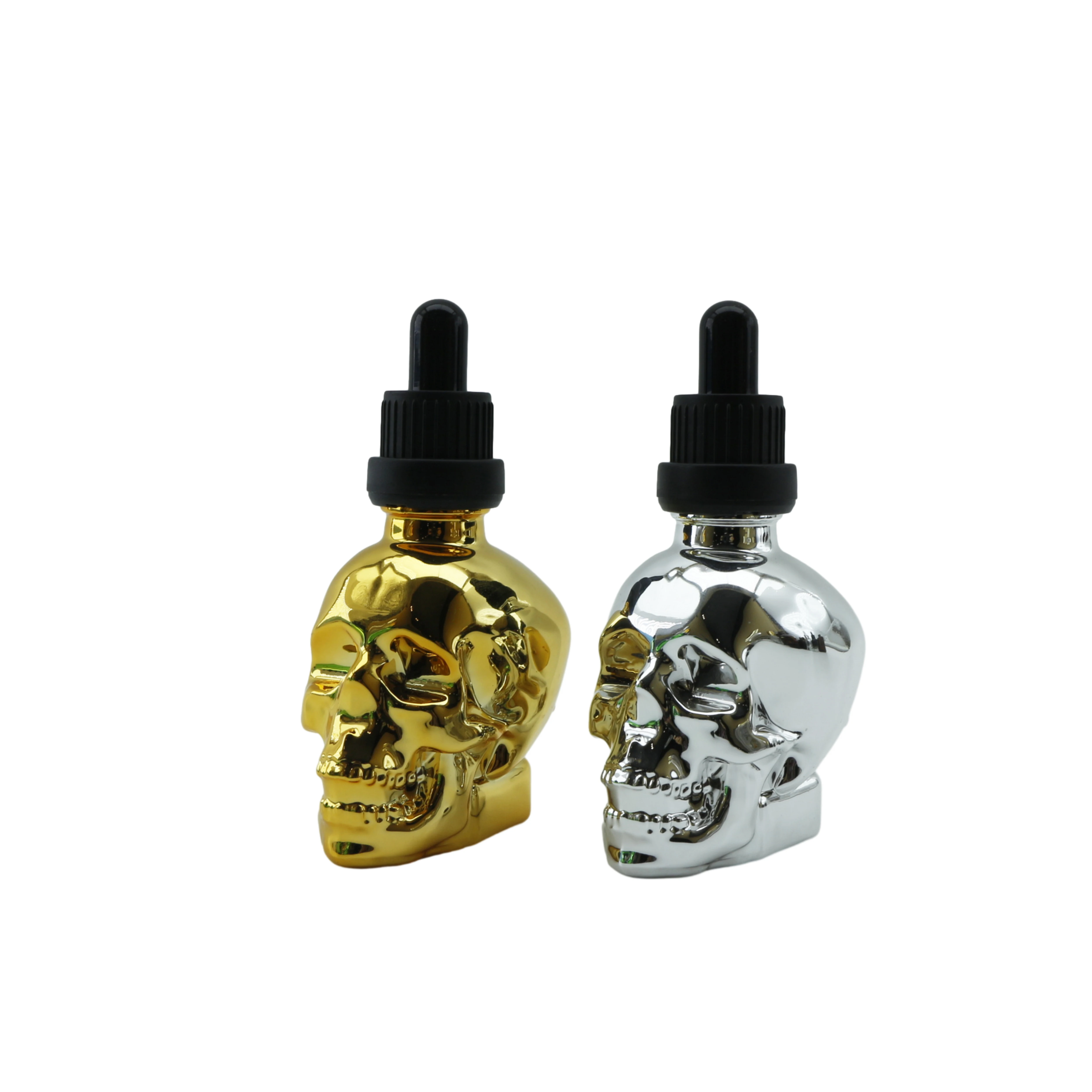 Gold Sliver Green Rose Gold  perfume 15ml 30ml 60ml skull head glass skull 1oz glass beard oil dropper bottle DDD888