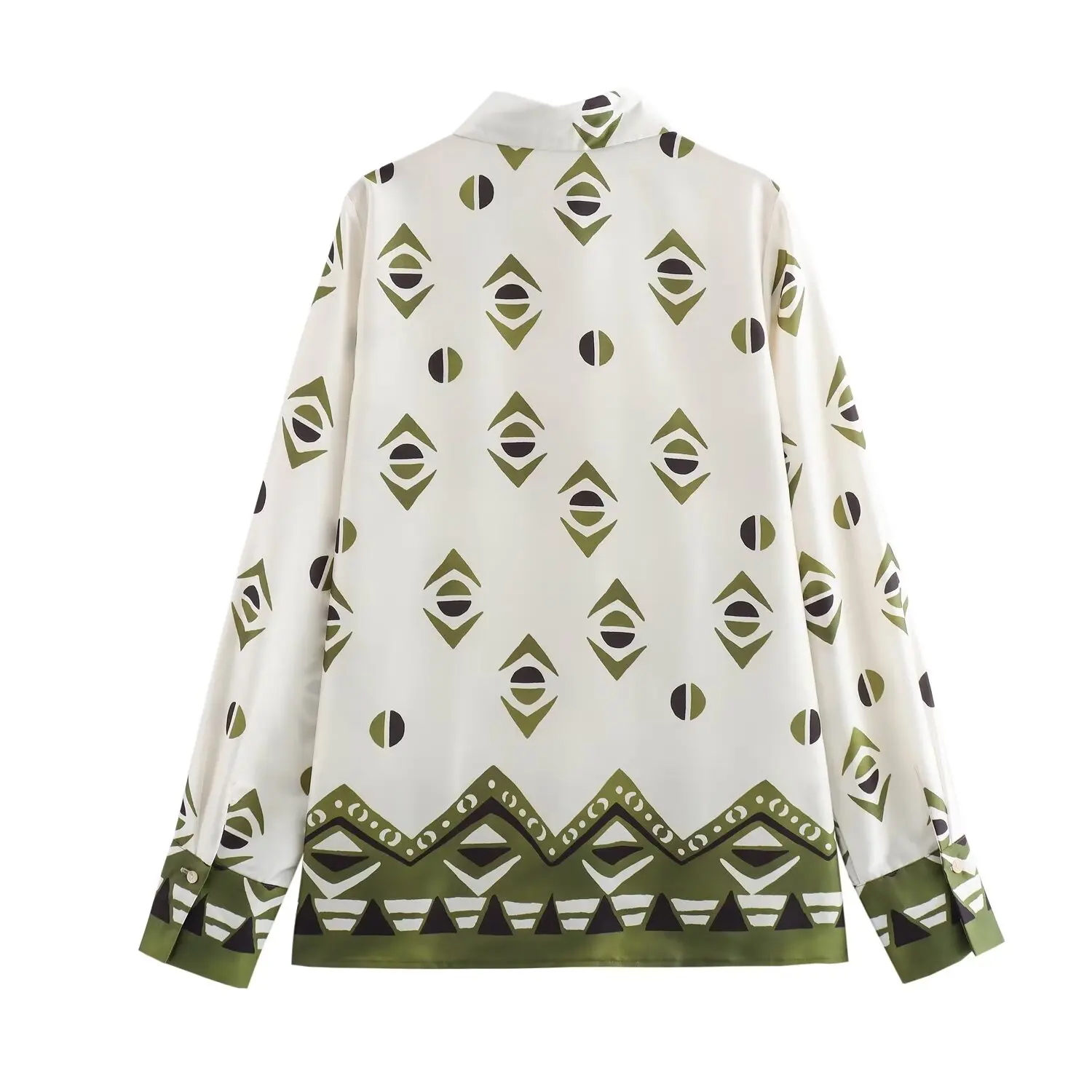 PB&ZA Women 2024 summer New Fashion Silk satin texture print Blouses Vintage Long Sleeve Female Shirts Chic Tops