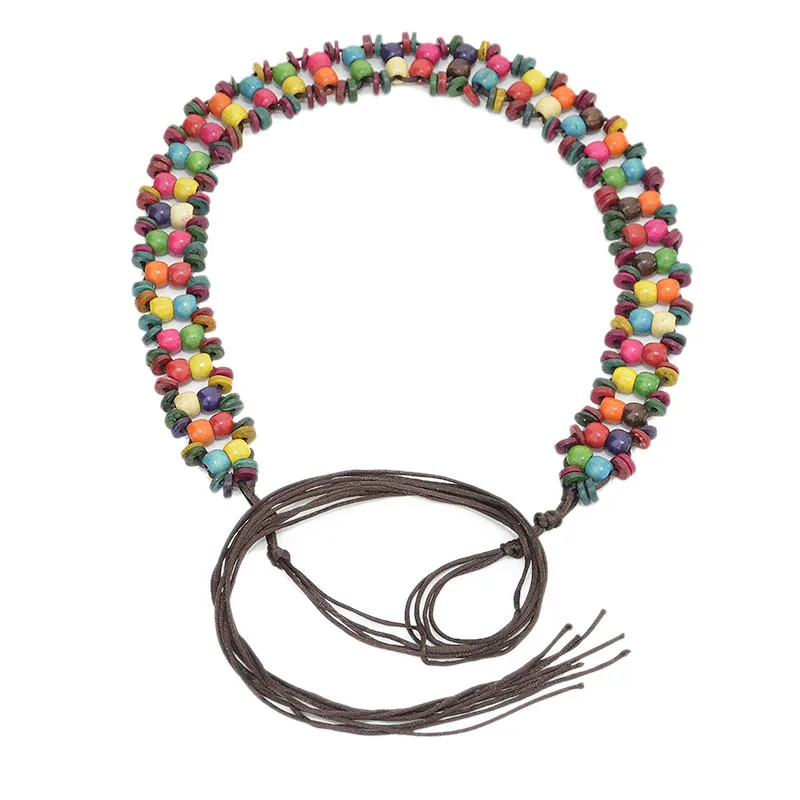 
Wholesale and retail candy colored wooden beads handmade wax rope woman waist chain belt 
