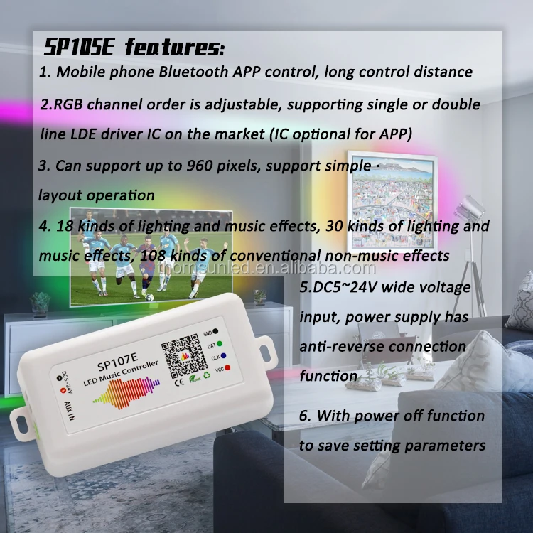 
drop ship DMX colorful led strip DC5V-24V programmable SP107E blue tooth music controller 
