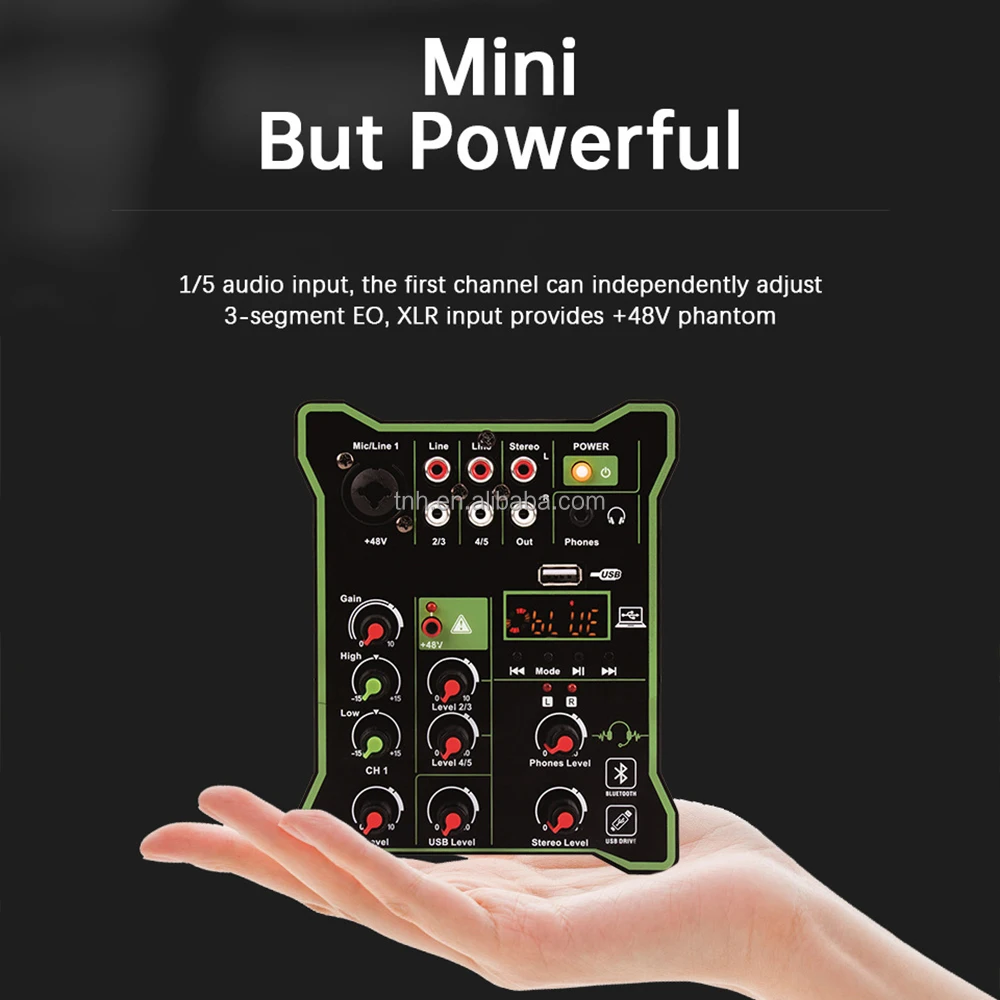 MC-T502 Mini 5 Channel Audio Mixer Console with Blue tooth USB XLR 48V Phantom Power for Street Performance Live Stream