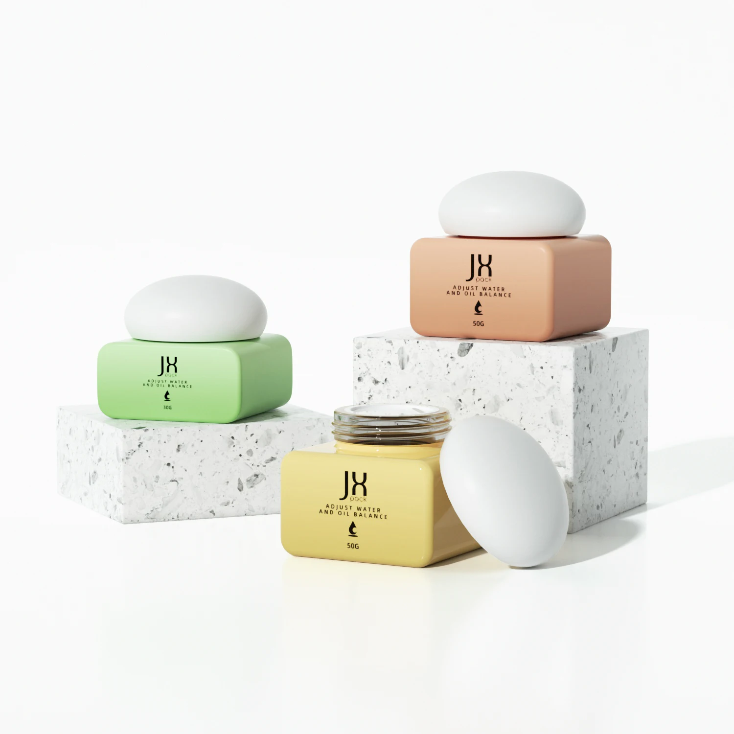 luxury skincare packaging 50g glass square cosmetic facial cream jars with round lid