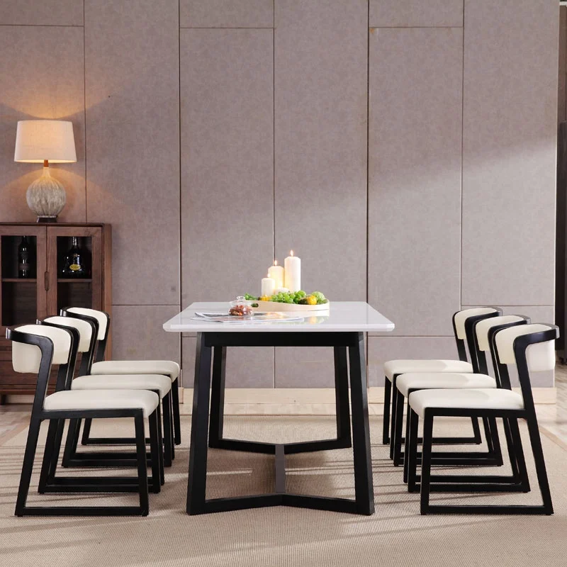 Luxury Marble Top Wooden Legs Dining Room Restaurant Furniture Long Table Set