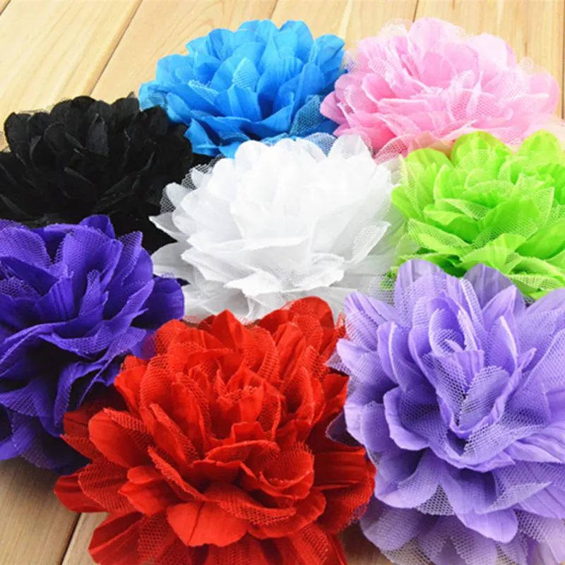 Wholesale 5 inch pleated net gauze chiffon flower can be equipped with hat headband