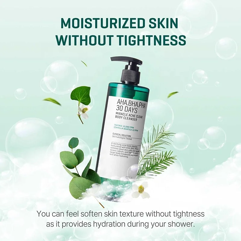 OEM Natural Ingredients Exfoliating Back Acne Deep Cleanses AHA BHA Body Cleanser Wash Private Label