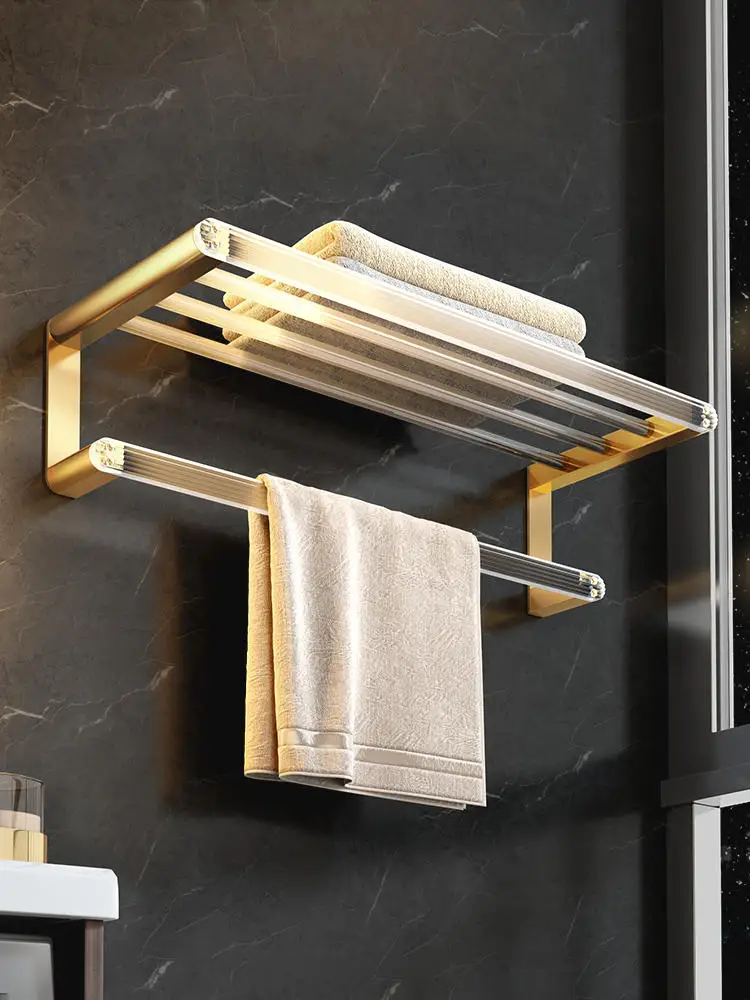 Nordic Metal Gold Acrylic Towel Rack Set Bathroom Hardware Pendant Wall Mounted Towel Rack