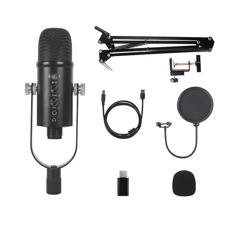 Condenser Microphone Bundle Mic Kit With U-Shaped Stable Vocal Microphone Pack For Streaming/Podcasting