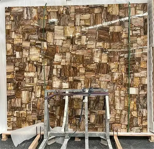 Natural Fossil Luxury Brown Fossil Wood Agate Stone Semiprecious Petrified Stones Slab For Wall And Table