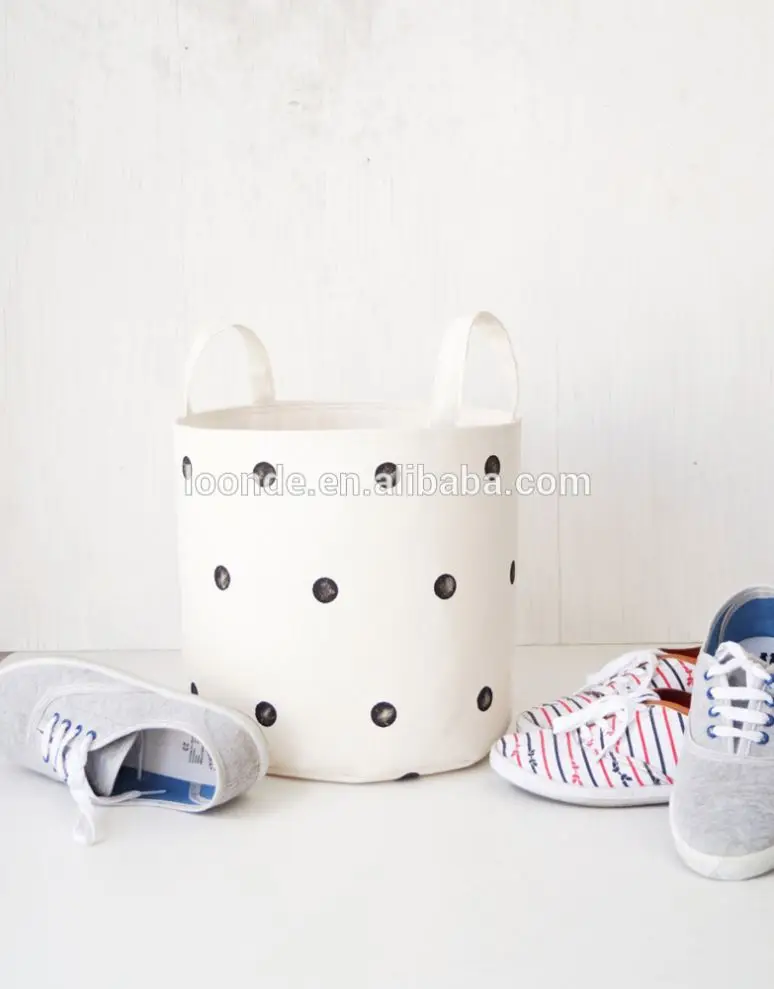 
Medium polka dots canvas storage basket bin tote bag 