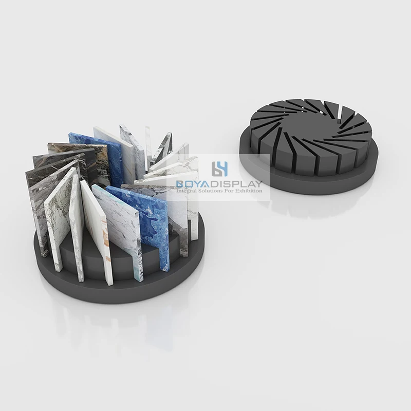 Boya Customize Logo 360 Degree Rotating Slot Sample Stone Granite Slab Storage Display Countertop Rack For Stone Showroom