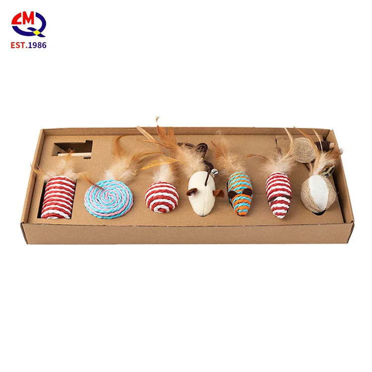Wholesale Funny Cat Stick Feather Pet Toy Supplies Seven Piece Set Cat Toy Luxury Cute Cat Soft Toys