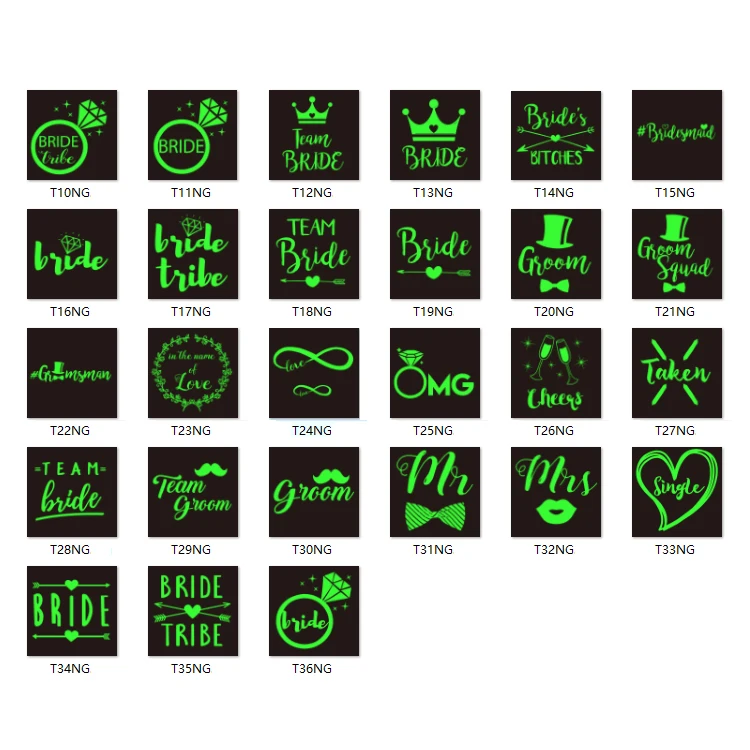 Low Price Wholesale Custom Glow in the dark Neon Bachelorette Party Bride Temporary Waterproof Arm Wedding Tattoo Sticker