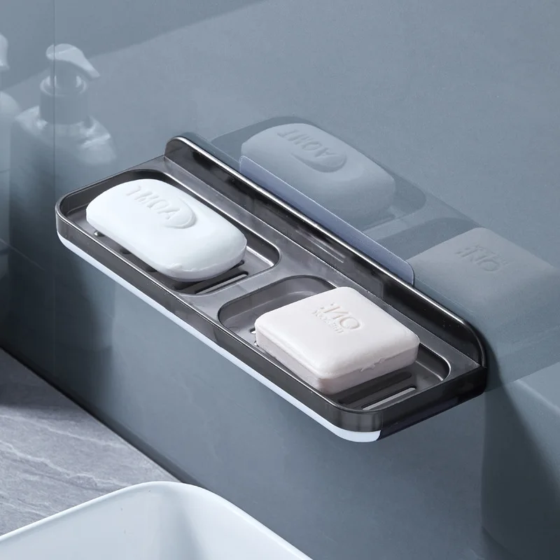 Multi-functional bathroom wall hanging plastic soap box creative bathroom double lattice drainage soap box
