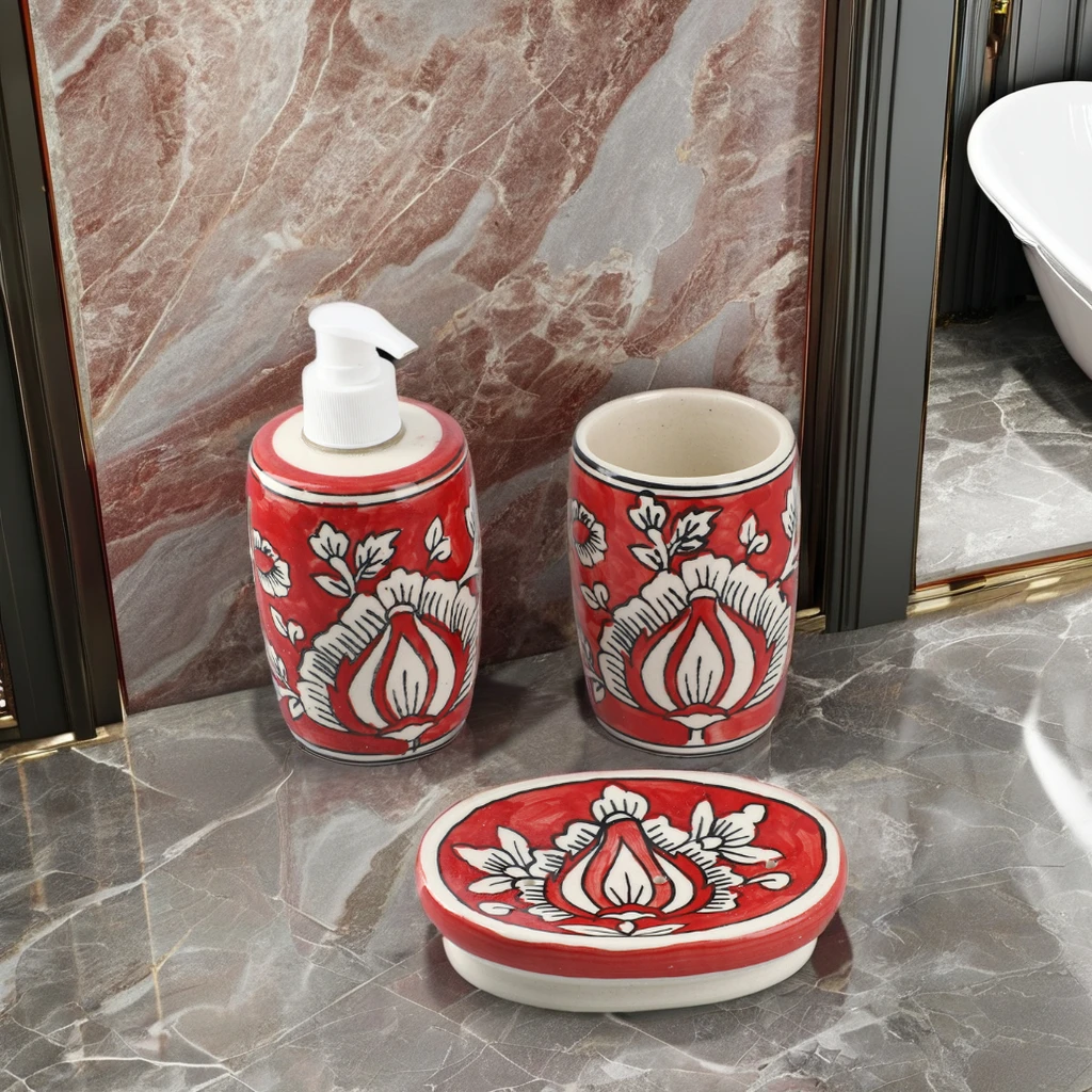 High Quality Bathroom Accessory Set Color Rainbow Pattern Bathroom Set Ceramic Hand Make Bath Set
