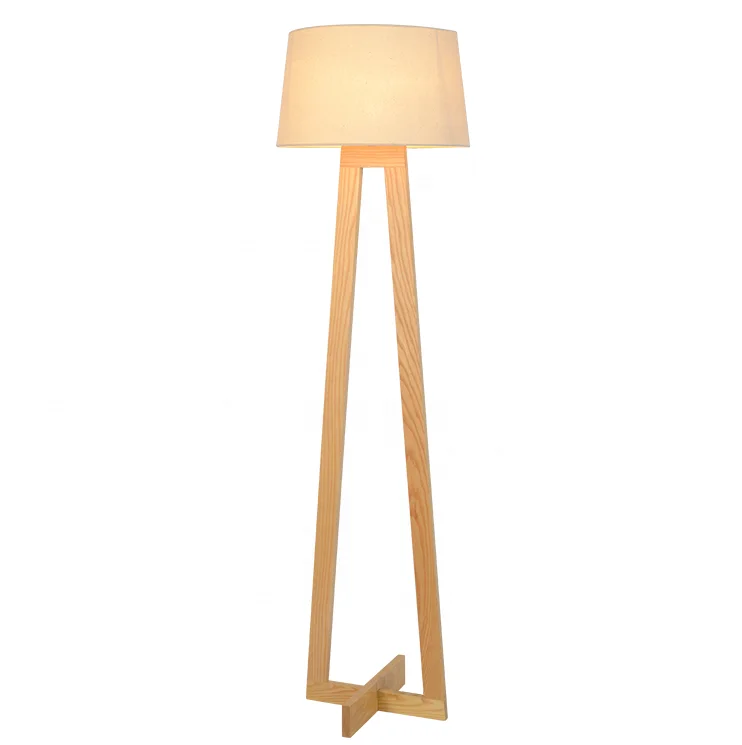 Postmodern fabric lampshade wooden tripod indoor living room standing floor lamps for villa