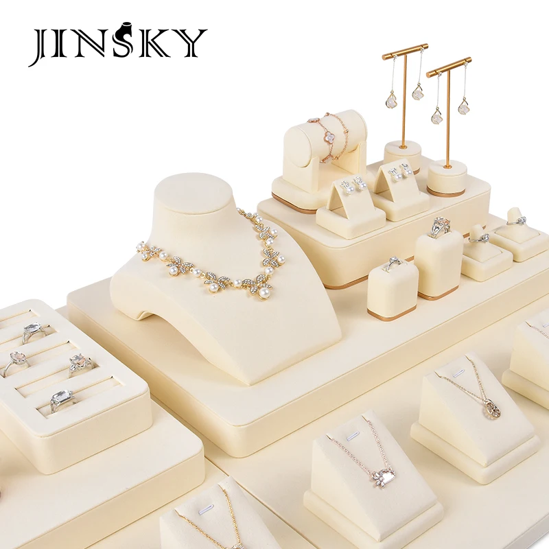 Jinsky  Microfiber Jewellery Display Holder Stand gold metal element stands DIY Custom Ring Bracelet Necklace Earring Holder