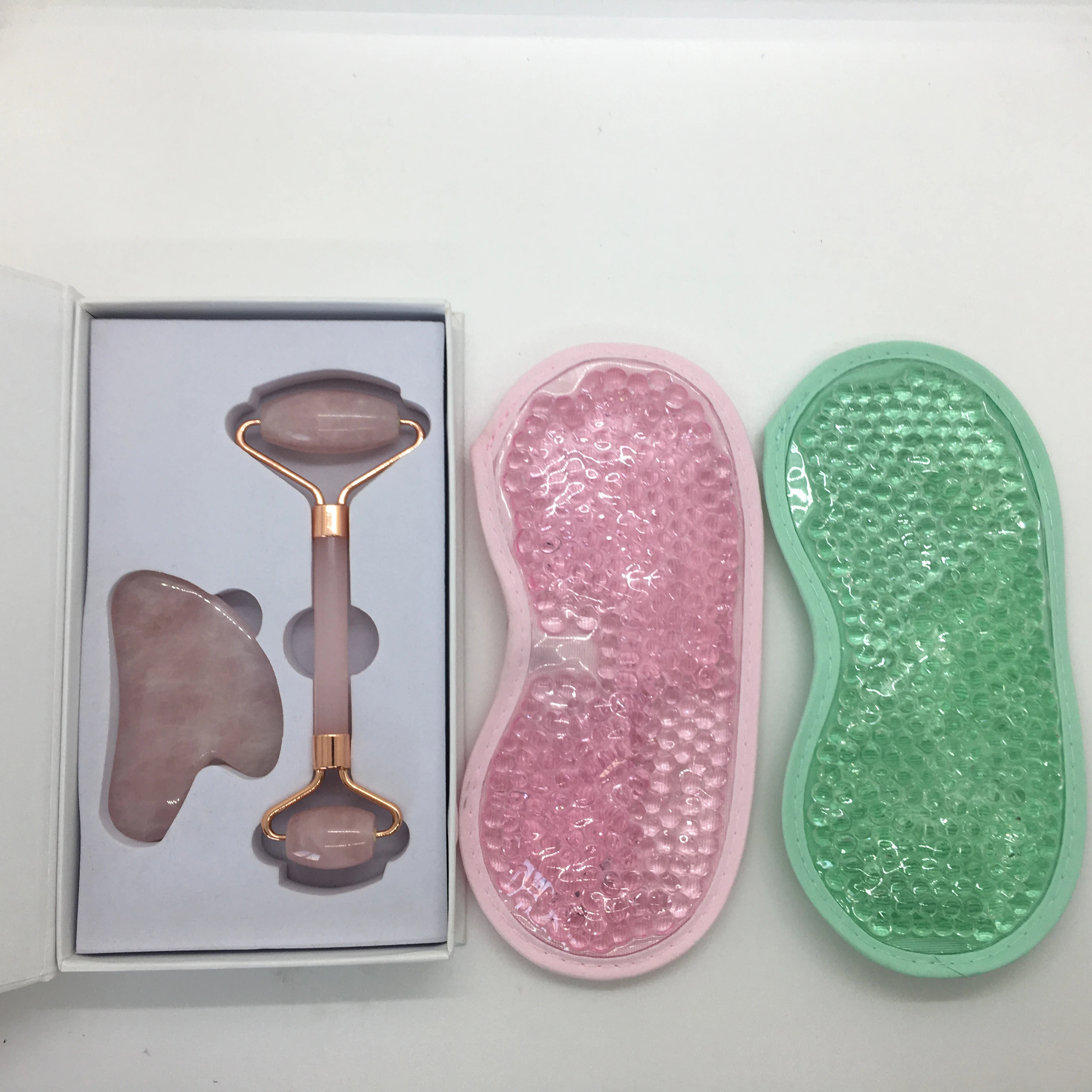 Facial guasha massager boxes rose quarts massage jade rose quartz face roller and gua sha