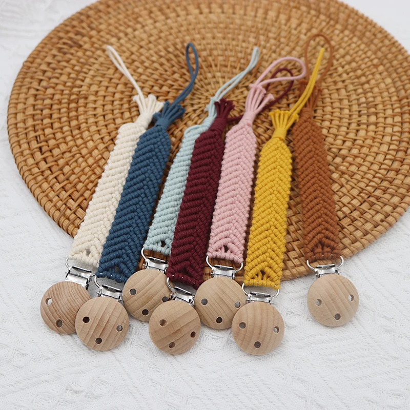 Macrame Baby Pacifier Clip Woven Cotton Rope Pacifier Chain Dummy Clip Nipple Holder Kids Teether Anti-drop