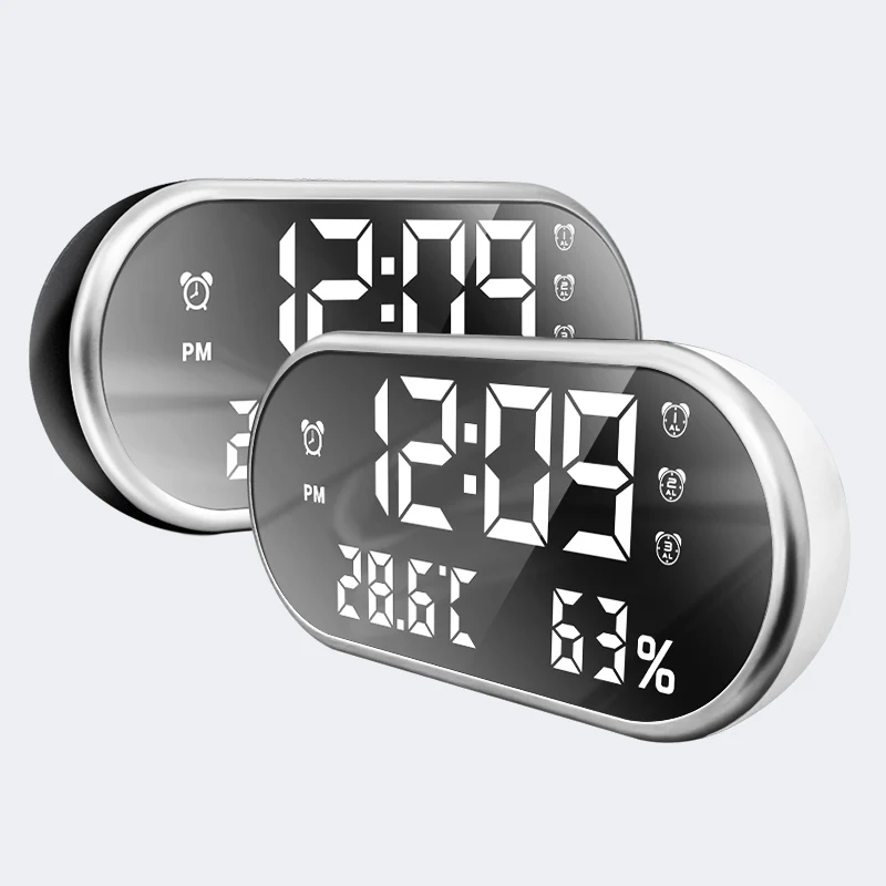2022 LED Mirror Alarm Clock with Dimmer/Snooze/Temperature Function for Bedroom Office Travel