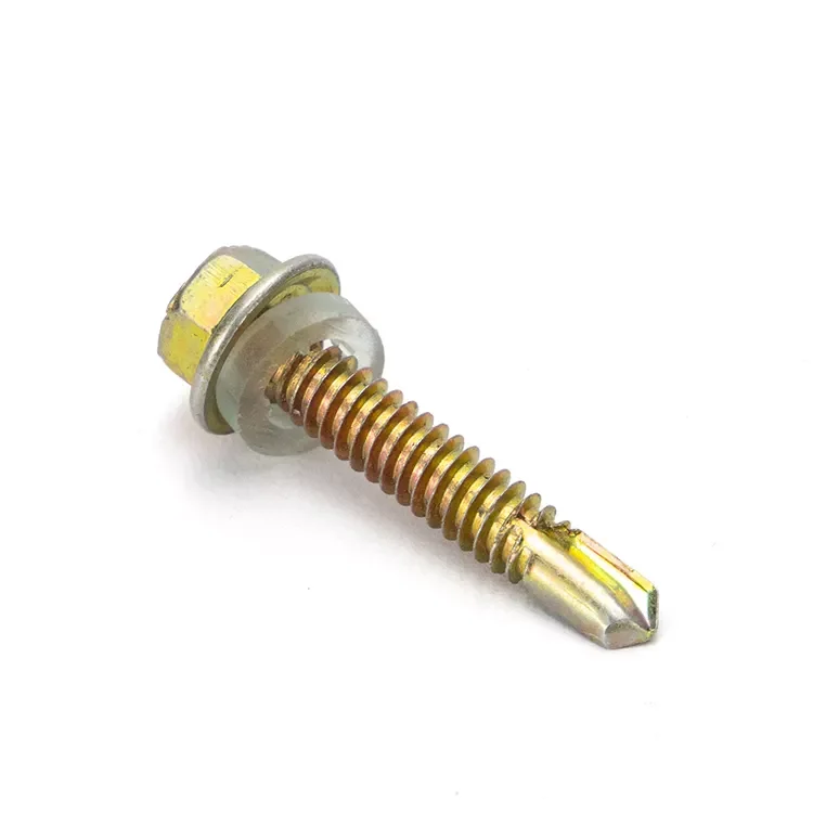 Carbon steel hex flange head self drilling screw with plastic washer