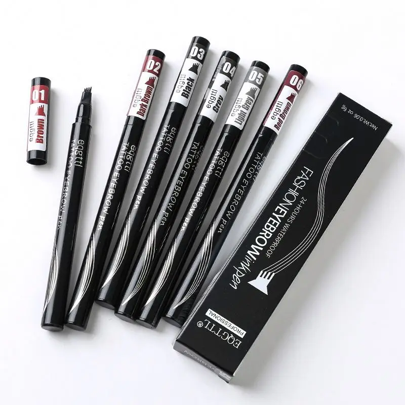 Waterproof Natural Fork Tip Eyebrow Pencil Four Heads Eyebrow Tattoo Pen Fine Sketch Liquid Long Lasting Eyebrnhancer Powder Pen