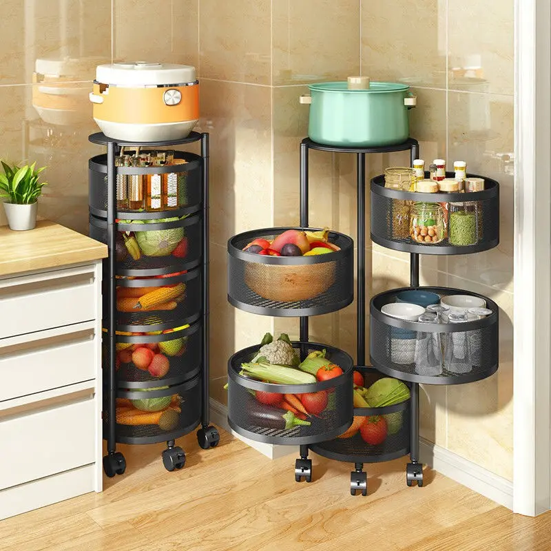 Multilayer Bathroom Rotating Storage Rack Kitchen 2/3/4/5 Tier Floor Round Vegetable Fruit Storage Shelf Rack