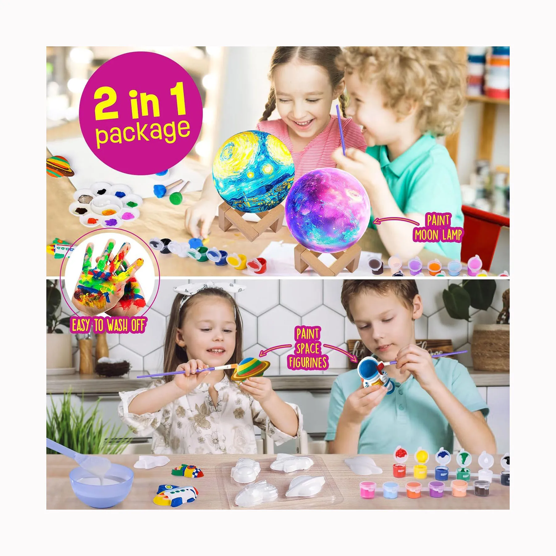 customize gift ideas Paint Your Own Moon Lamp Kit, DIY 3D Space Moon Night Light,Crafts for Teens Girls Boys