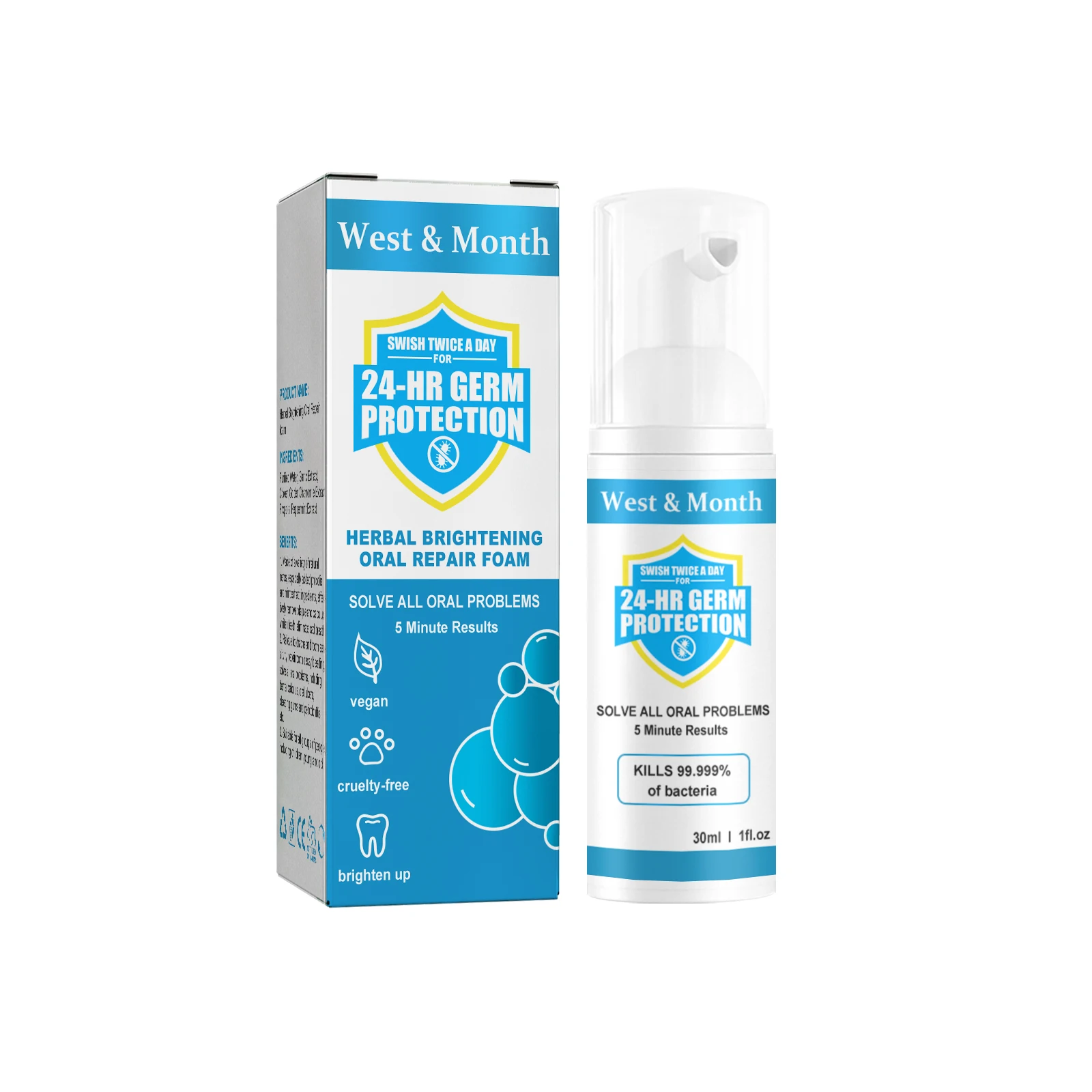 West&Mouth Herbal Brightening Oral Repair Foam Toothpaste Natural Herbal Plant Fresh Breath Oral Mousse Toothpaste